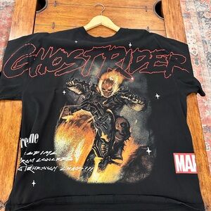 Red and Black Short Sleeve Action Graphic Tee